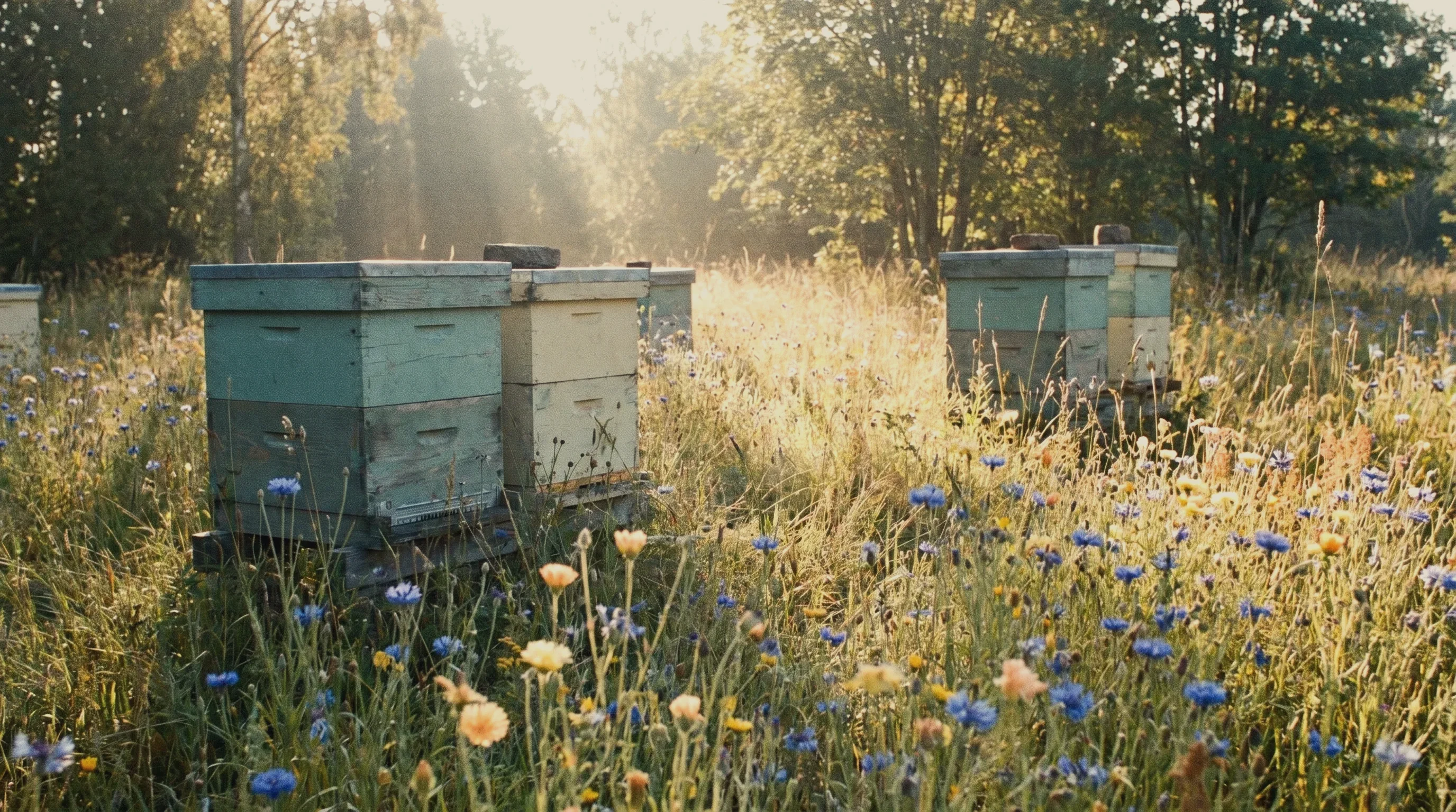 Bee hives in the Nordic countryside