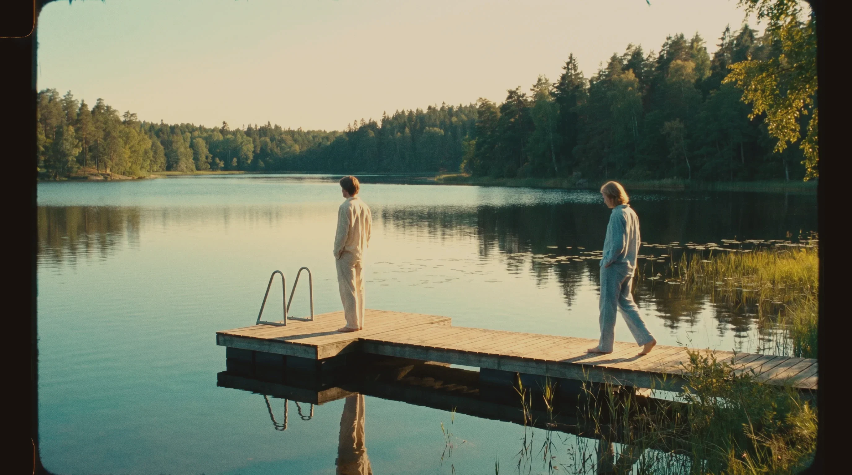 Still Nordic lake at dawn, a picture of balance